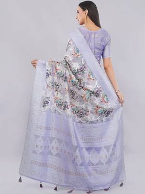 Lavender silk blend printed saree with blouse 2