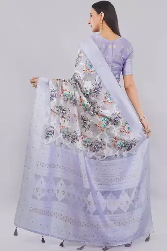 Lavender silk blend printed saree with blouse