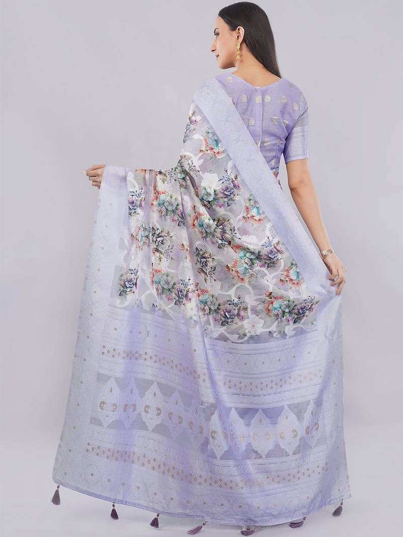 Lavender silk blend printed saree with blouse