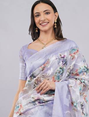 Lavender silk blend printed saree with blouse 3