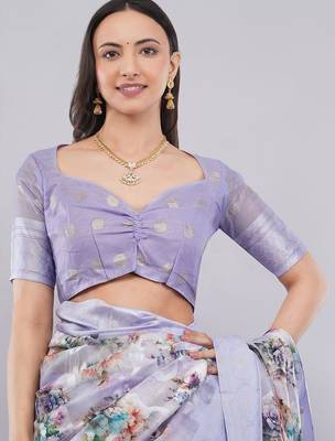 Lavender silk blend printed saree with blouse 4