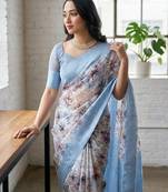 Multicolor silk blend printed saree with blouse