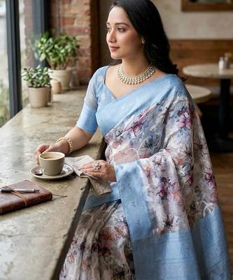 Multicolor silk blend printed saree with blouse 2