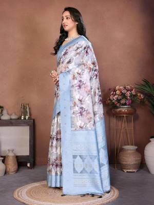 Multicolor silk blend printed saree with blouse 4
