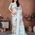 Turquoise silk blend printed saree with blouse