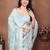 Turquoise silk blend printed saree with blouse
