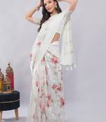 Off white silk blend printed saree with blouse