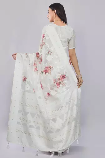 Off white silk blend printed saree with blouse