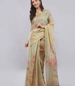 Lime polyester printed saree with blouse