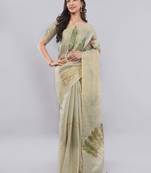 Lime polyester printed saree with blouse