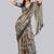 Grey polyester printed saree with blouse
