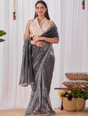 Charcoal shimmer solid saree with blouse 1
