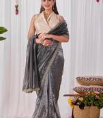 Charcoal shimmer solid saree with blouse