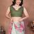 Off white linen printed saree with blouse