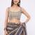 Brown linen striped saree with blouse