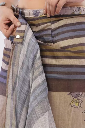 Brown linen striped saree with blouse