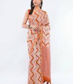 Off white linen printed saree with blouse