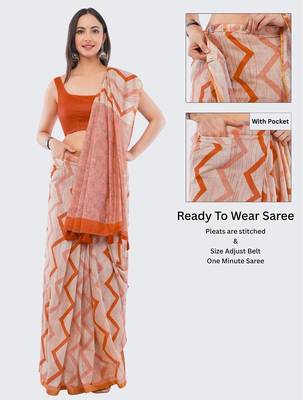 Off white linen printed saree with blouse 2