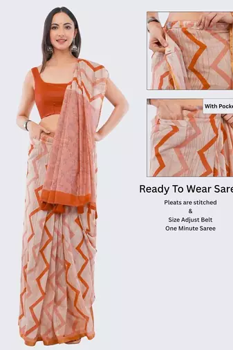 Off white linen printed saree with blouse
