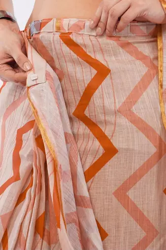 Off white linen printed saree with blouse