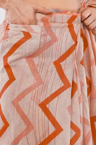 Off white linen printed saree with blouse