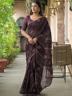 Purple pure georgette printed saree with blouse 1