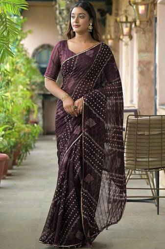 Purple pure georgette printed saree with blouse