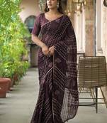 Purple pure georgette printed saree with blouse