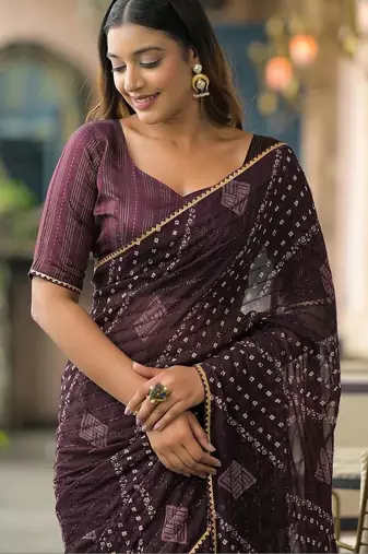 Purple pure georgette printed saree with blouse