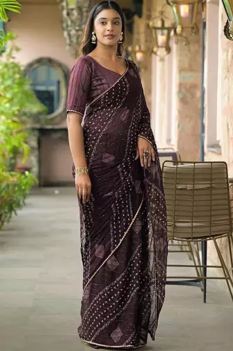 Purple pure georgette printed saree with blouse