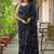 Navy blue pure georgette printed saree with blouse