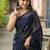 Navy blue pure georgette printed saree with blouse