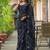 Navy blue pure georgette printed saree with blouse