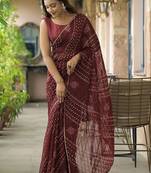 Maroon pure georgette printed saree with blouse