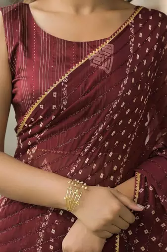 Maroon pure georgette printed saree with blouse