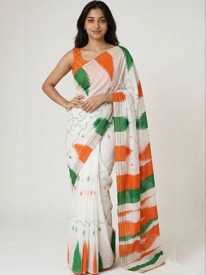 White organza striped saree with blouse 1