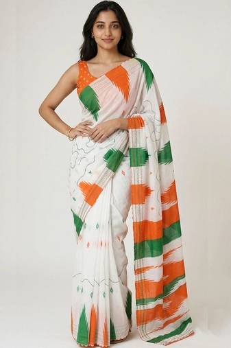 White organza striped saree with blouse