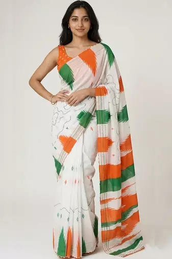 White organza striped saree with blouse