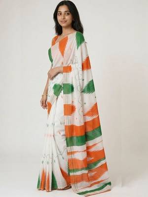 White organza striped saree with blouse 2