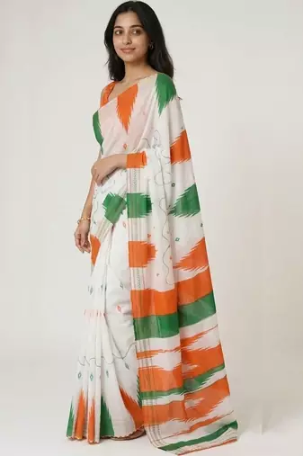 White organza striped saree with blouse