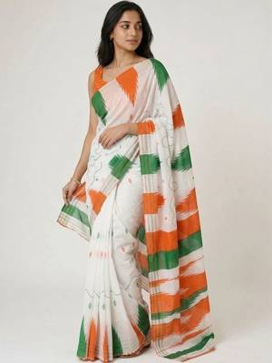 White organza striped saree with blouse 3