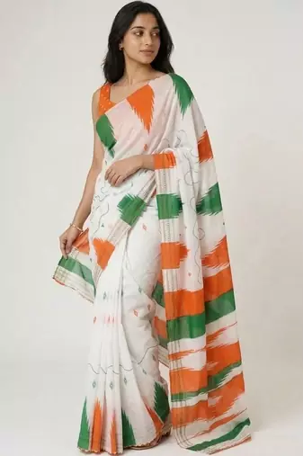 White organza striped saree with blouse