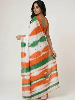 White organza striped saree with blouse 5