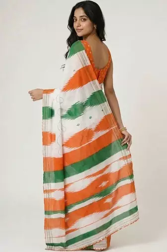 White organza striped saree with blouse