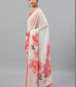 White georgette printed saree with blouse