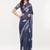 Navy blue linen printed saree with blouse