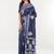 Navy blue linen printed saree with blouse