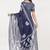 Navy blue linen printed saree with blouse