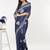 Navy blue linen printed saree with blouse