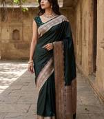 Green silk blend woven design saree with blouse